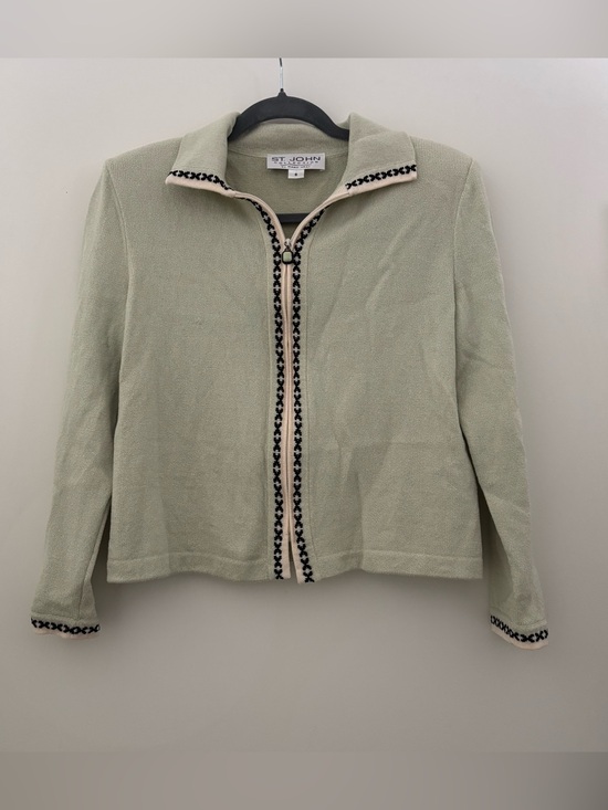 St. John Collection Sweaters - St. John Collection by Marie Gray Green Zip Knit Sweater Long Sleeve Vintage